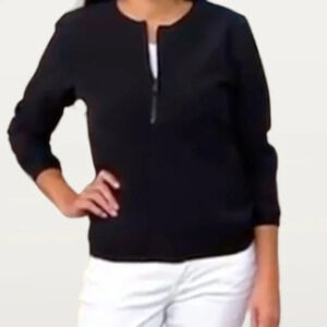StyleList dressy black zip up collarless jacket, has a little stretch size SMALL
